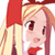 Pixelated anime-style character icon with blonde hair, red headband, and white outfit featuring a red bow tie.