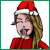 A pixelated character in a red Santa hat and red top with long blonde hair, showing facial expressions and small red heart symbols appearing and disappearing near the face.