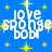 A static contact sheet of three identical animated frames showing a blue background with yellow stars and white text reading "love spongebob" in pixelated font, arranged in a 2x2 grid with one gray square placeholder.