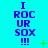 Cyan background with purple text "I ROC UR SOX !!!" repeated in a , green plus and X symbols scattered across the image