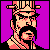 Pixelated 50x50 static icon of a character with dark hair and mustache against purple background, wearing striped headpiece and checkered clothing.