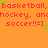 Orange background with repeated red text listing sports terms and emoticons, scattered green star shapes.