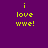 Yellow pixelated text 'i love wwe!' on purple background with four variations of circular light effects.