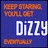 Blue background with orange text elements and large white pixelated 'Dizzy Dizzy' text in the center.