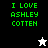 Green pixelated text "I LOVE ASHLEY COTTEN" on black, white, and gray backgrounds with a small star icon changing from white to black.