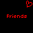 Red pixelated heart symbol above two instances of the word 'Friends' in red text on a black background.