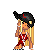 Pixelated character with blonde hair and black cap, red outfit, holding phone to ear; text below reads 'how ya get' in bold red letters.
