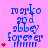 Blue text on pink background with red stars; three of repeated 'marko god abbey forever' text and vertical lines, varying star counts per