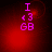 Red background with pink text 'I <3 GB' and a pulsing circular light effect.