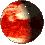 A circular animated sequence showing a red and white marbled sphere rotating through multiple phases against a gray background.