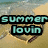 Beach scene with heart drawn in sand; text overlays change from 'summer lovin' to 'on the BEACH!!' in pixelated fonts.