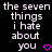 Black background with white pixelated text reading "the seven things i hate about you" and two pink heart symbols at the bottom right of each text block.