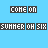 Animated pixel art displays changing text in two-word segments on a light blue background, with color variations