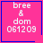Four identical pink square with blue borders display white text 'bree & dom 061209', each has a distinct small symbol in the bottom-right corner