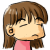 Two side-by-side pixel art frames of a cartoon girl with brown hair and pink top showing facial expression changes between closed eyes and open mouth with orange object.