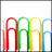 A static image shows a of colorful paperclips in red, green, yellow, and blue on a white background, with multiple instances of the text "Mlloicon" in red pixelated font