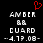 Red pixelated heart symbol above white text reading AMBER DUARD with date -4.19.08- on black background.