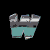 Animated sequence of fragmented, abstract shapes in teal, gray, and blue tones shifting across a black background.