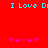 Red background with cyan text "I Love Di" and pink star-like symbols in two