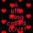 Red pixelated text and hearts on black background with animated heart overlays.
