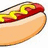 Pixelated hot dog with mustard and ketchup on a white background, next to blue text reading "Mega Wienie!!" followed by dots and "XOXO".