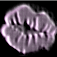 A static buddy icon featuring a purple scrunchie on the left and pink text reading "kiss me" on the right against a black background.