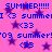 A static image with a bright pink background featuring repeated blue text and purple star shapes. The text includes 'SUMMER!!!!!', 'I <3 summer', '<33', and '09 summer!'.