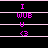 A 48x48 pixel animated buddy icon displayed in a 3x2 contact sheet of six frames, showing sequential changes to the text "I WUB U" and heart symbol with pink pixelated characters on black background.