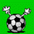 Pixelated soccer ball with white hands raised in four variations against green background.