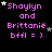 Pixelated text 'Shaylyn and Brittanie bffl = )' in pink on black background with animated white stars, each star's position changes across frames.