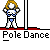 Pixelated character with blonde hair performs pole dance sequence in white outfit with blue accents, standing on red base against gray background.