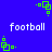 Pixelated green square icons and white "football" text on a solid blue background, with animated icon positions shifting across frames.