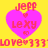 Yellow background with four pink hearts arranged in a , each containing text and symbols