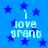 Blue background with scattered dark blue stars and light blue text reading "i love grant" in pixelated font.