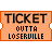 Pixelated orange ticket-shaped icon with black text reading "TICKET OUTTA LOSERVILLE" in three lines, bordered by thin orange frame.