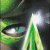 Green-skinned character with dark eyebrows and a metallic helmet, eyes shifting left to right