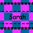 A static image with a blue and purple checkered background displaying the name 'Sarah' in black text across four repeated sections.