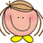 Two cartoon-style figures with round pink faces, smiling expressions, and simple clothing; one wears a blue cap with red triangle detail while the other has blonde hair tied in pigtails.