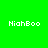 Four quadrants display 'NiahBoo' text in white pixelated font on green and cyan backgrounds with no visible animation changes.