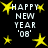 Black background with yellow star shapes and white text reading 'HAPPY NEW YEAR '08' in four identical sections.
