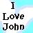 Pixelated text reads "I Love John" in bold black letters on a white background with light blue gradient edges.