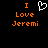 Pixelated orange text "I Love Jeremi" with a white heart symbol on black background, displayed in two identical side-by-side