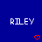 Blue background with repeated white text 'RILEY' and red heart or chevron symbols changing position across frames.