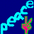 A four- shows a blue background with cyan 'peace' text and pink-green peace sign, alongside three people in casual settings