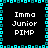 Pixelated icon with cyan border and black background displaying "Imma Junior PIMP" text in white block letters across four quadrants.