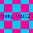 Pixelated blue and pink diamond-patterned background with repeated text "Mely Mel<33" in dark blue font across two horizontal bands.