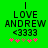Green background with black text reading "I LOVE ANDREW <3333" and five pink plus signs below, one brown plus sign in the middle.