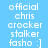 Four pixelated text display 'official chris crocker stalker fasho :]' with varying background colors
