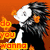 Animated pixel art featuring a character with spiky black hair and white face against orange background, transitioning to fiery explosion scene.