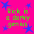 Bright pink background with blue star shapes and green text reading "Rick is a dorky genius" repeated four times in a